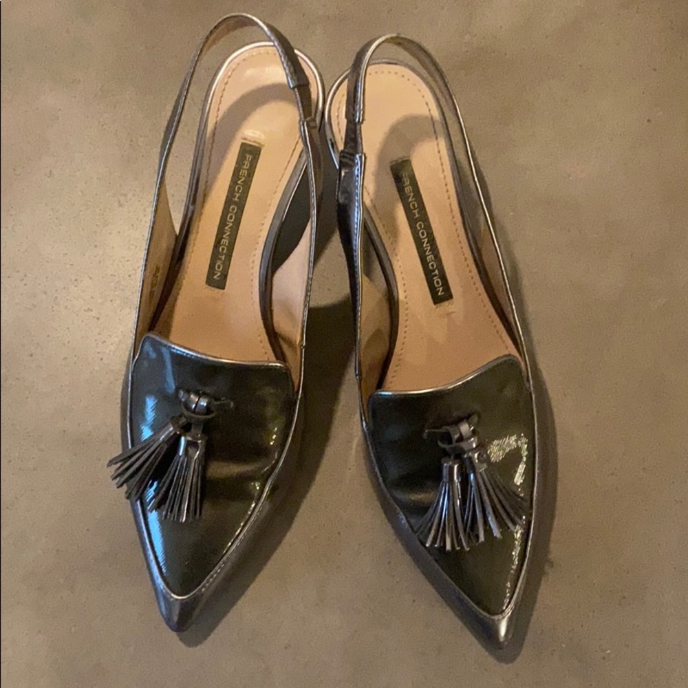 French Connection Silver Kitten Heels